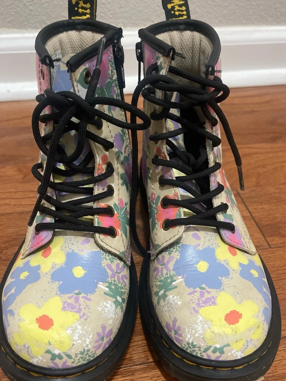 Dr. Martens Youth 1460 J Floral Mash Up Leather Lace Up Boots US 2